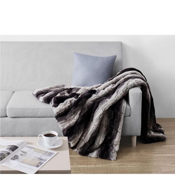 Christian Siriano Black Faux Fur Throw In Gift Box, Black And Brown Polyester - Picture 5 of 8